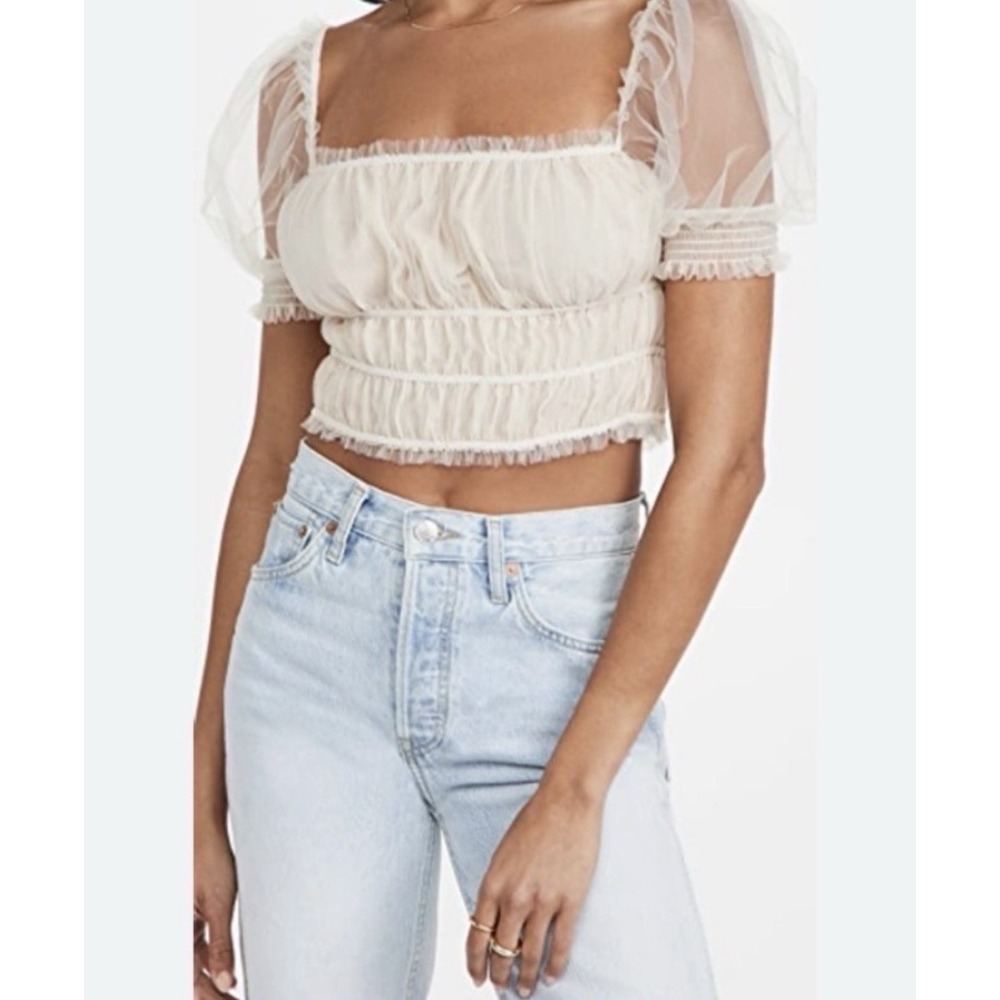 ALICE +‎ OLIVIA Ashlyn Sheer Puff Sleeve Crop Top Coquette Feminine Fairy Sz XS